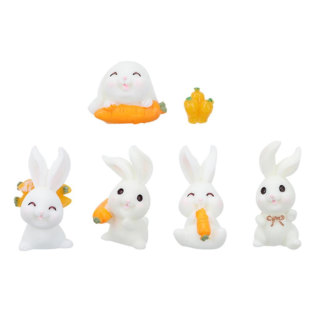 6pcs Easter Rabbit Resin Figurines – Cute Carrot Carrying Bunny Models for Holiday Decor and Micro Landscape Displays
