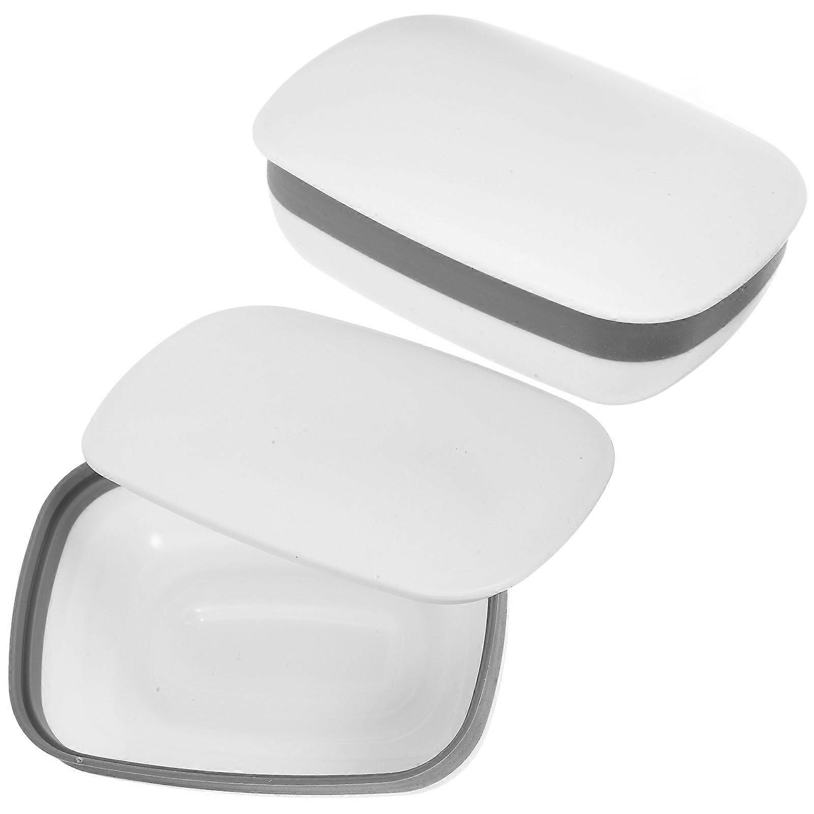Bathroom Soap Case Compact and Lightweight Practical Style White 11.80X8.30X4.50CM 2Pcs