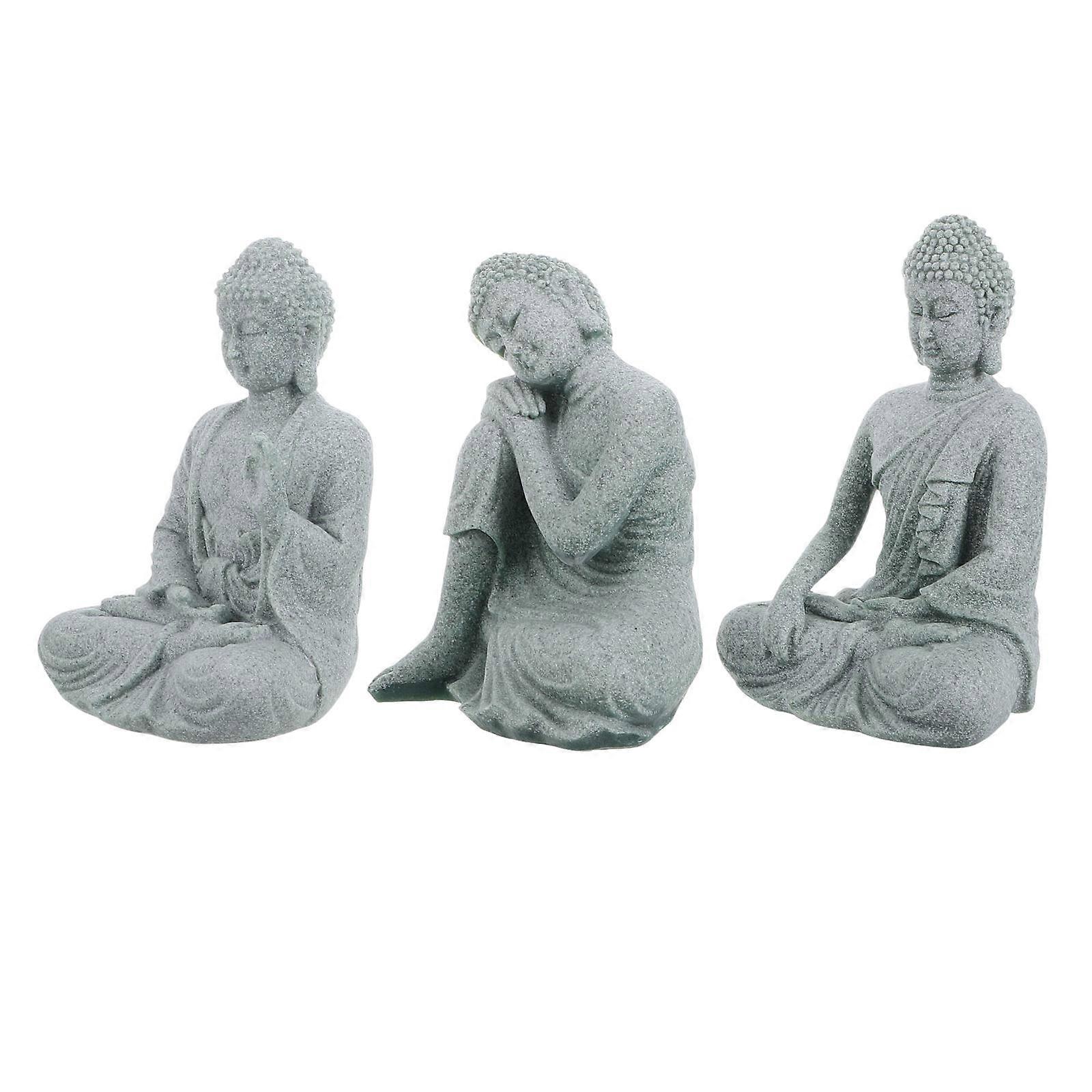 Statue Mini Serene Decorative Sitting Stone Sculpture Grey Blue Sandstone For Practitioners Meditation Enthusiasts 3Pcs
