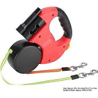 Pet Walking Leash Nylon Dubbelhövdad hundsele Automatiskt utdragbar hundsele (Scarlet)