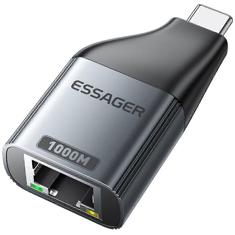ESSAGER 1000Mbps Ethernet LAN Adapter Aluminum Alloy Type-C to RJ45 Gigabit Network Connector