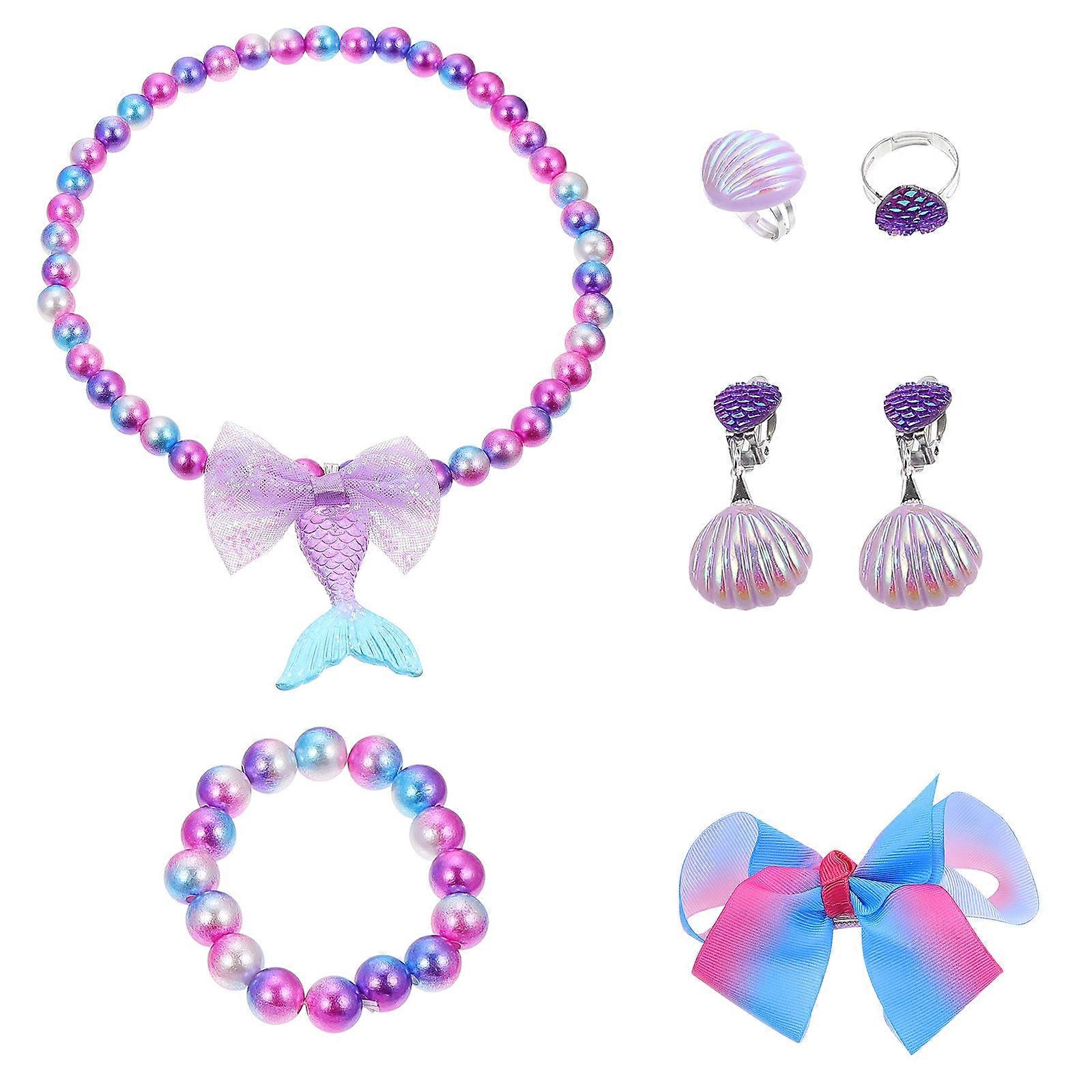 Girl Jewelry Set Purple Shell-shaped Daily Wear 7 Pieces in 1 Set