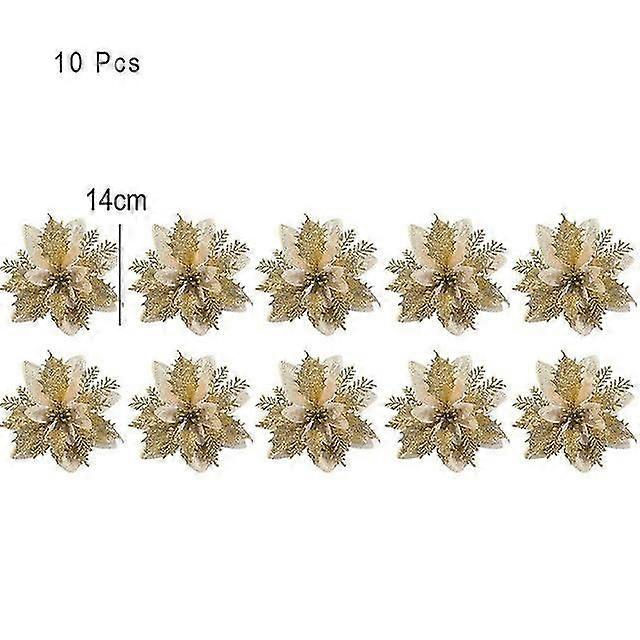 10/5 / 1pcsクリスマスフラワーレッドグリッターパウダーフラワーヘッドノエルホームツリーオーナメントナビダッドパーティーテーブルセッティング用品