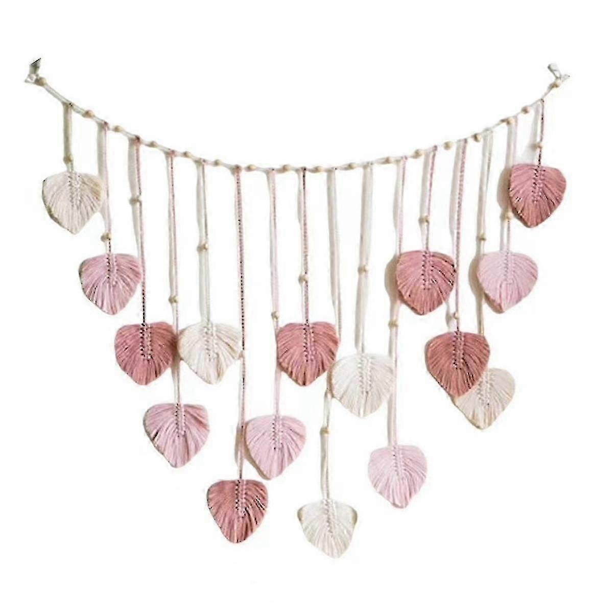 Vevde blader Makramé vegghengende ornament, håndlaget vevd kunstveggteppe hjemmedekorasjon for soverom stue A