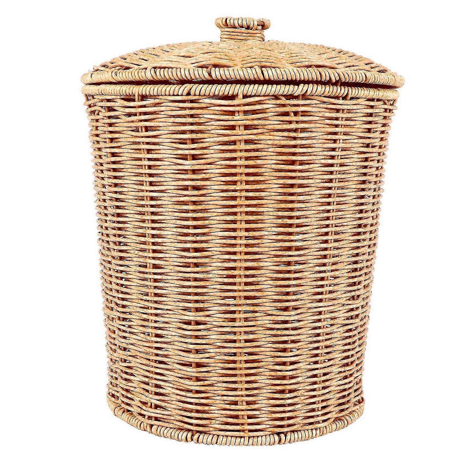 Woven Basket Trash Can Round Rattan Waste Basket with Lid Planter Woven Storage Baskets Wicker Waste