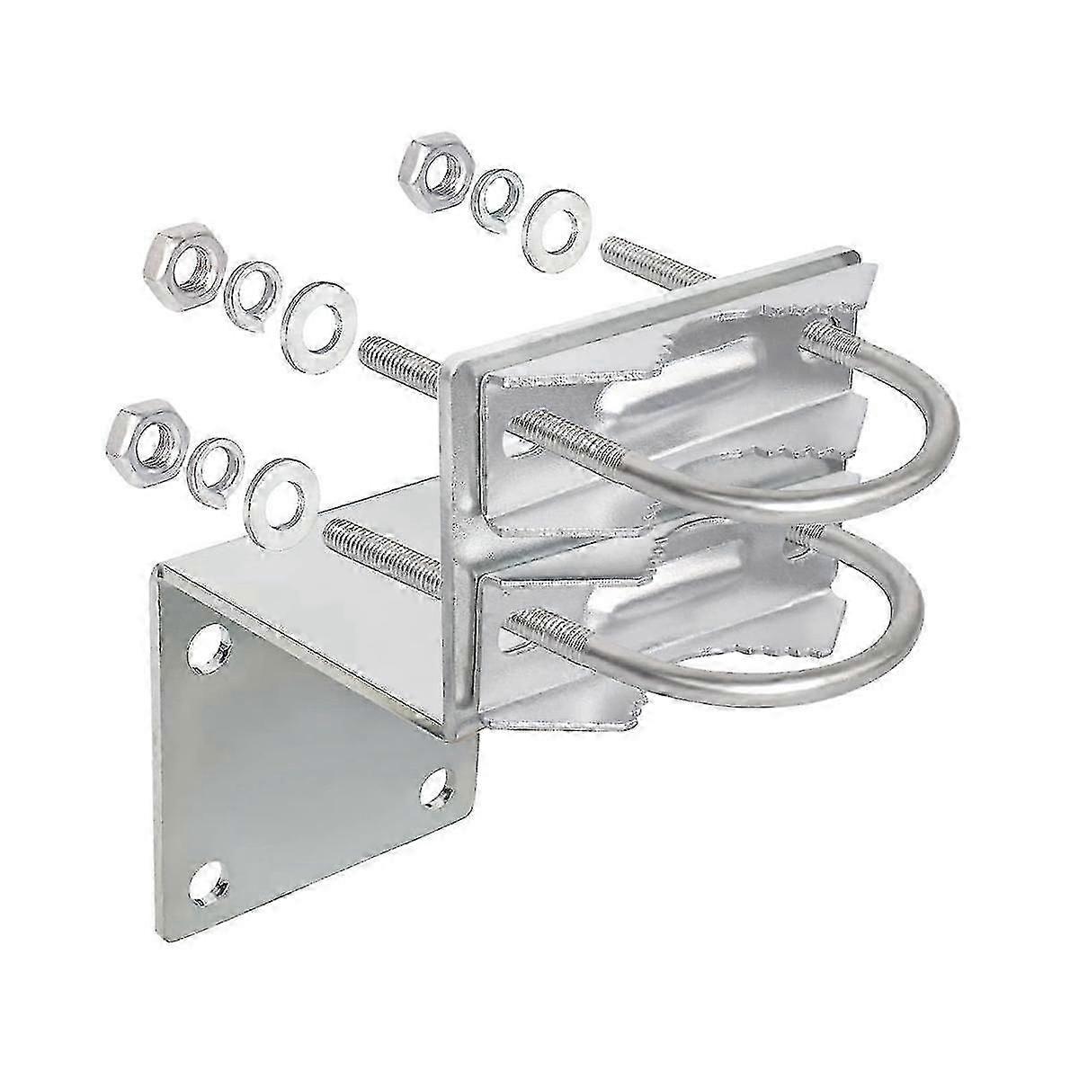 Antenna Pole Mount Kit with Double U-Bolts & V Jaw Bracket - Silver