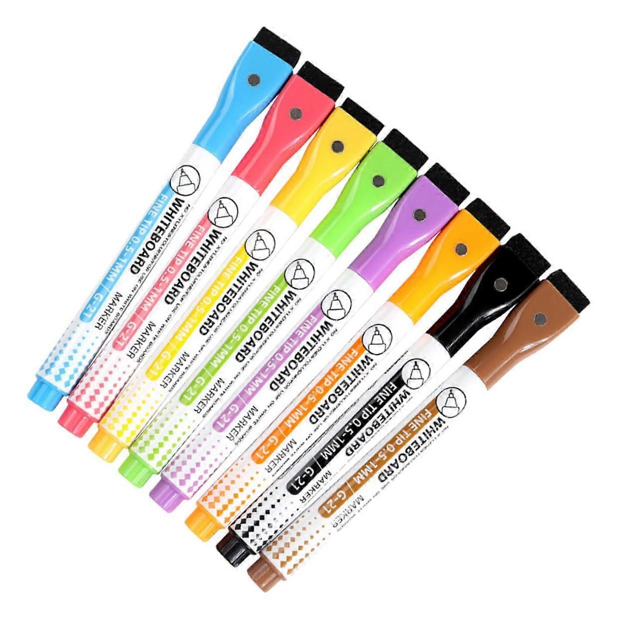 Pack of 8 Magnetic Whiteboard Pens Small Dry Wipe Markers Magnetic Dry Erase Markers for Whiteboard Washable Markers with Smooth Writing Feel