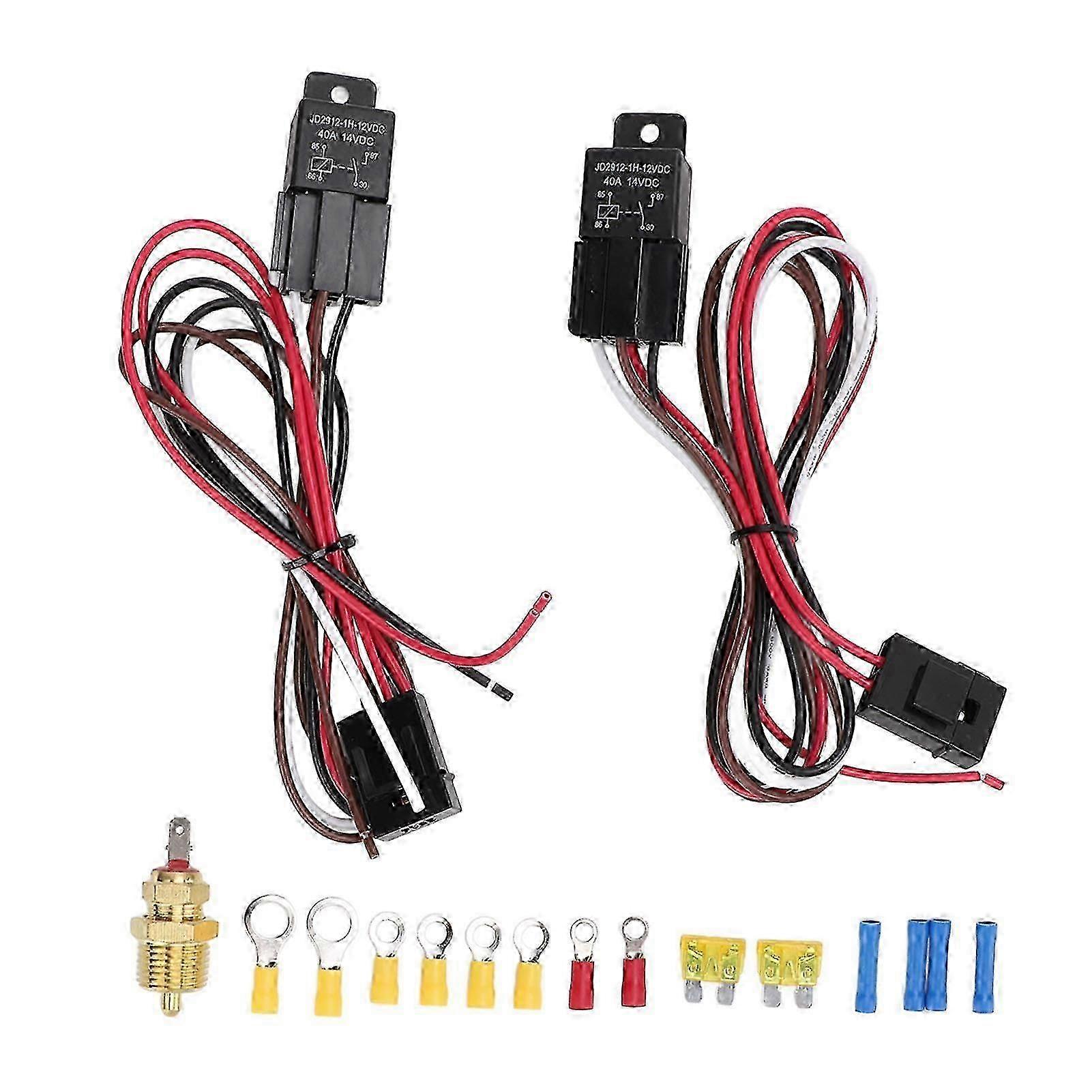 Dual Electric Fan Wiring Kit 12VDC 185F ON 175F OFF Relay Thermostat Kit for Various Fan Sizes