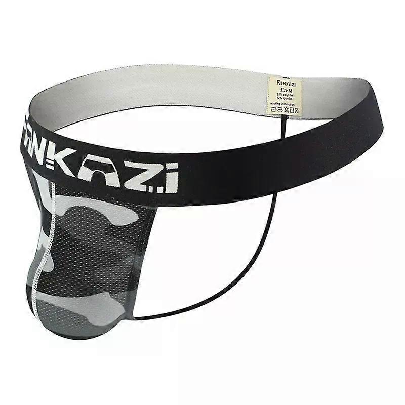 Men's T Back Thong Gays Erotic Low Waist U Convex Pouch G-string Camouflage Mesh Breathable Quick Dry Cool Feel Underpants