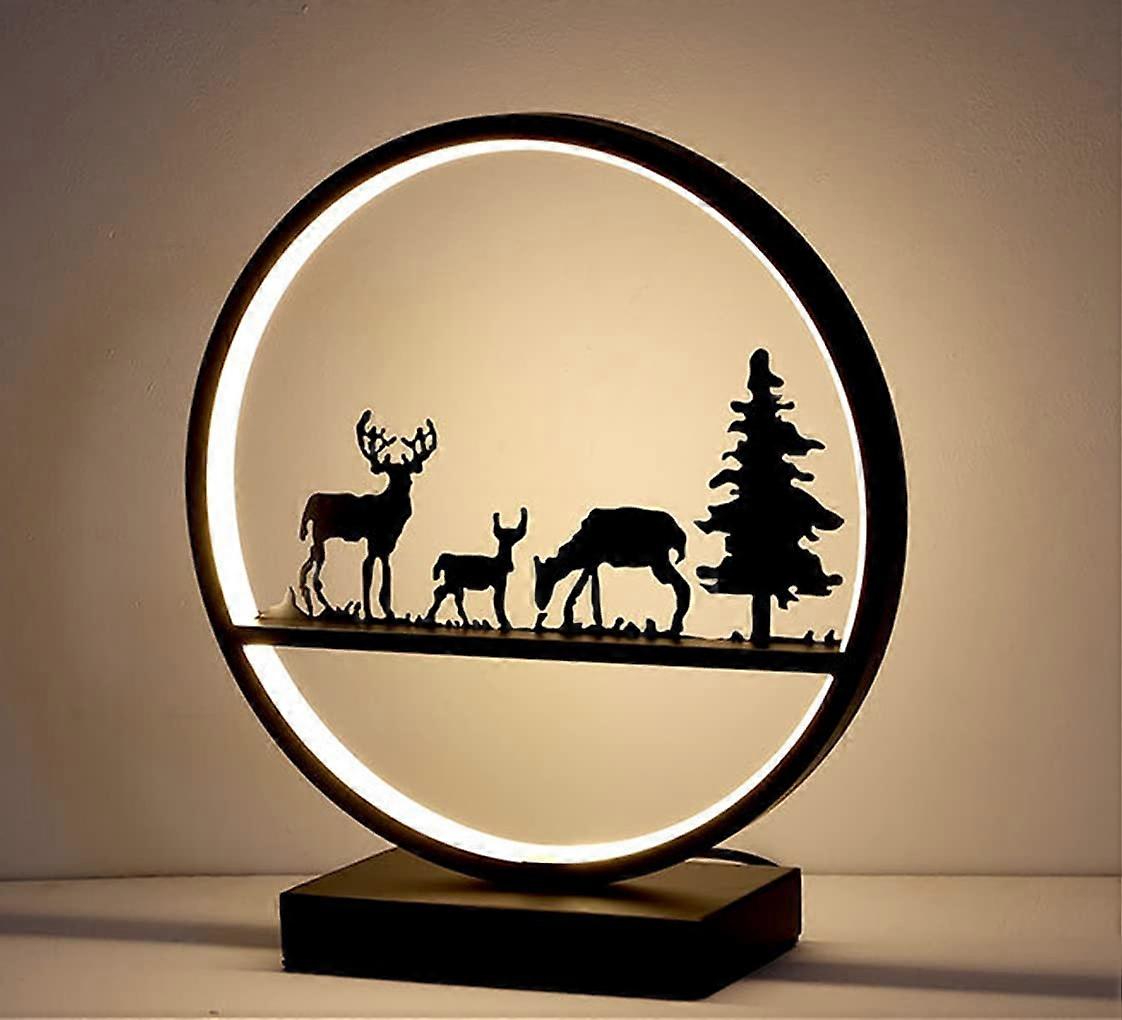 Creative Modern Table Lamp Deer Round Dimmable Minimalism Black Night Light H33 x D30 cm