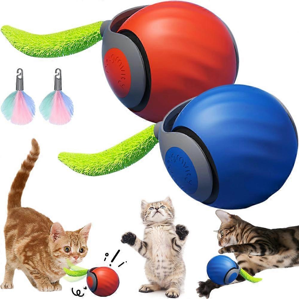 Interactive Toy Ball for Cats and Dogs, Automatic Rolling Ball with Fluffy Tail, Blue and Orange, Durable Pet Plaything