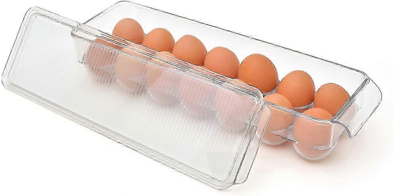 Stackable Plastic Egg Holder, BPA Free Refrigerator Organizer with Lid & Handles, Clear Storage Container