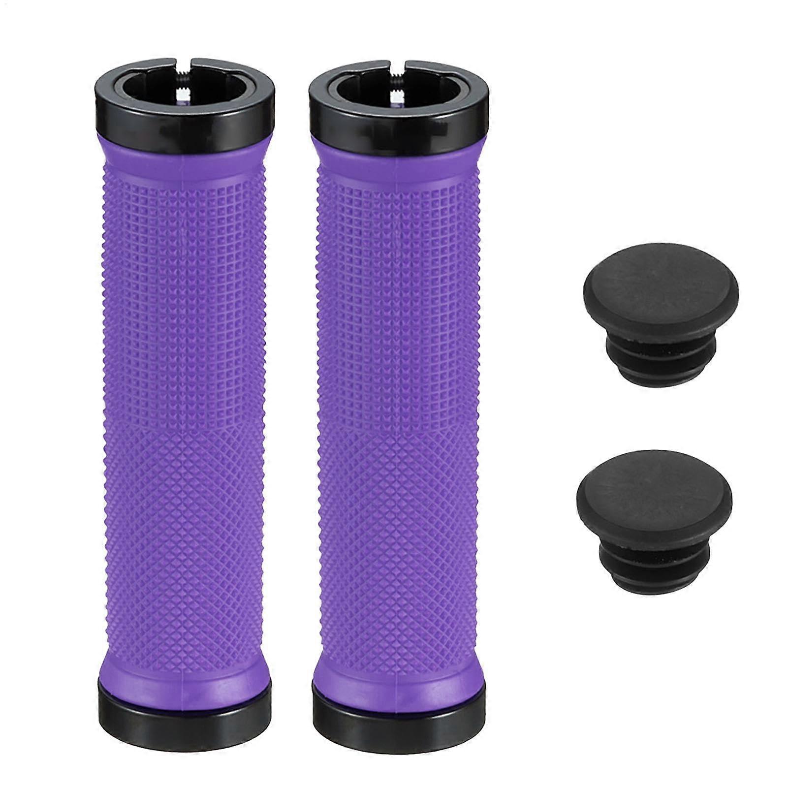 Bicycle Handlebar Lock Grips, Non-Slip, Double-Locking Grips For Mountain BMX Cruiser Folding Bikes, Purple