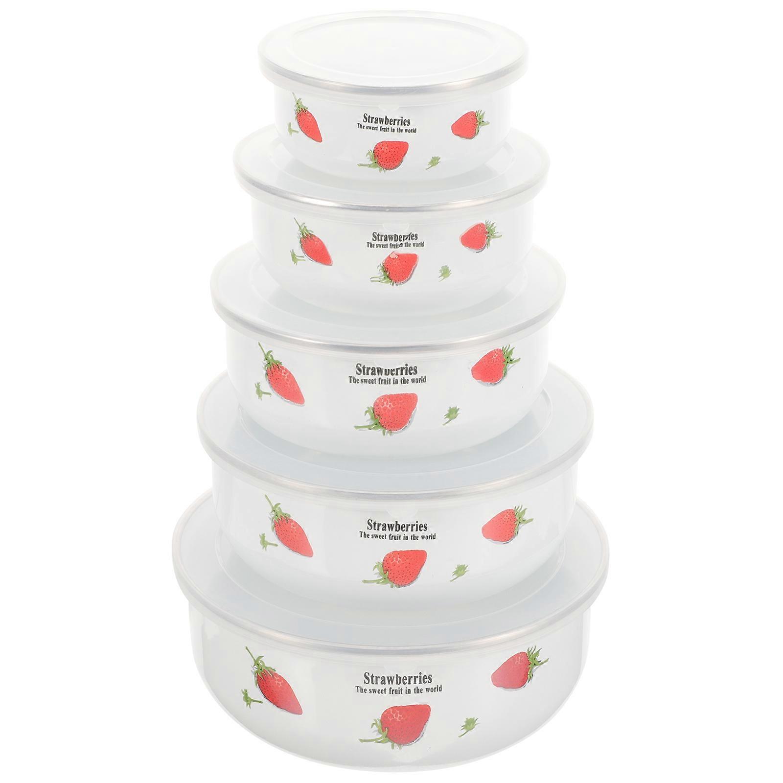 Red Enamel Fresh-Keeping Bowl Food Storage Container 5Pcs for Home
