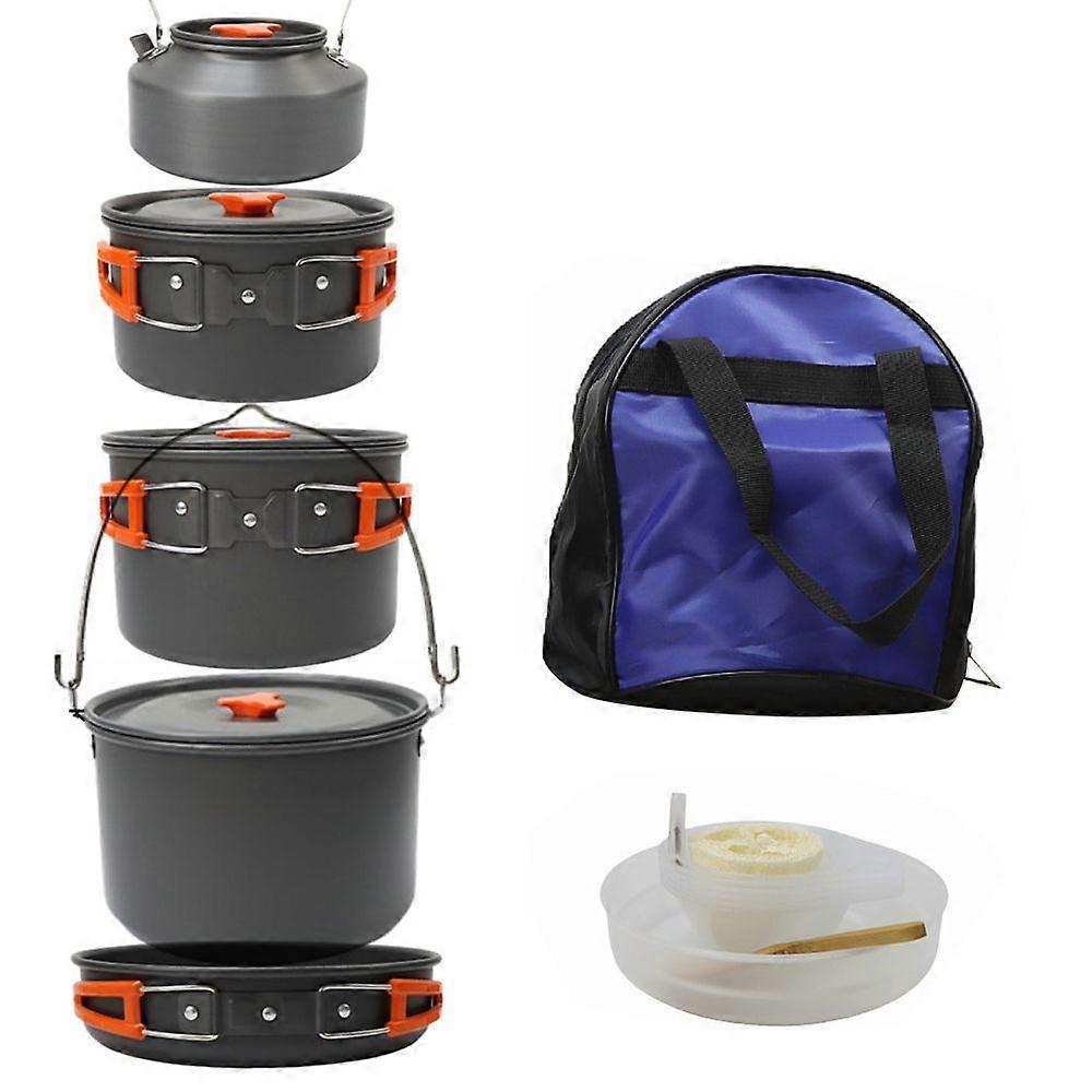 Camping Cookware Set Portable Outdoor Dishes & Utensils for 5-8 Person Aluminum Pot Set with Boiling Kettle Frying Pan & Dinnerware Picnic TablewareYM