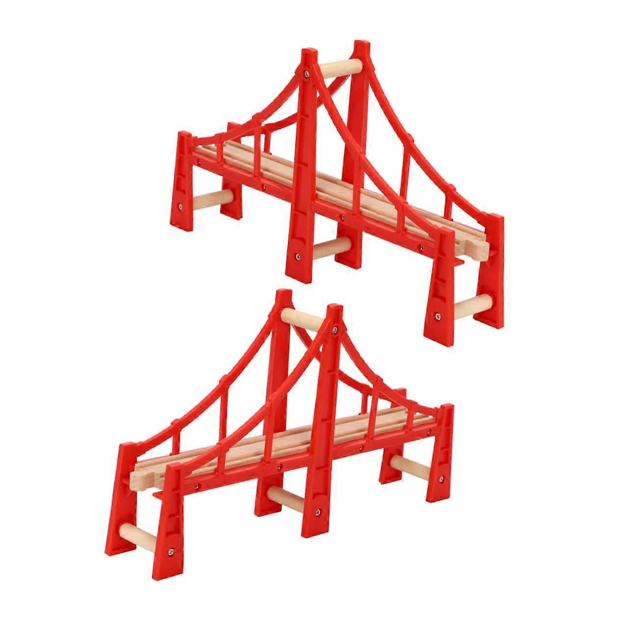 Wooden Track Set for Children's Toy Chickens - 2 Portable Connection Bridges for Girl's Train Play, Red Color