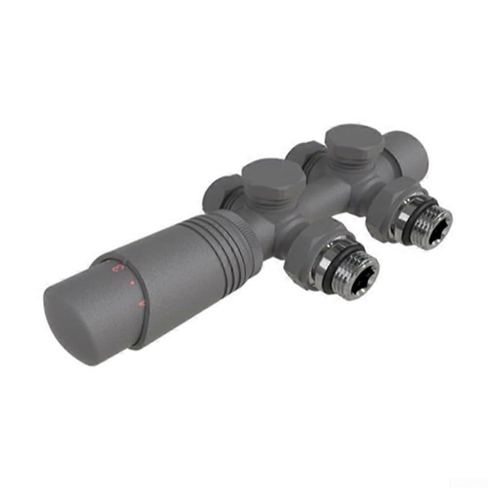 Temperature Control Radiator Valve with Integrated Design for Wall and Floor Pipe Installations, Grey Color, Compatible with Standard Systems