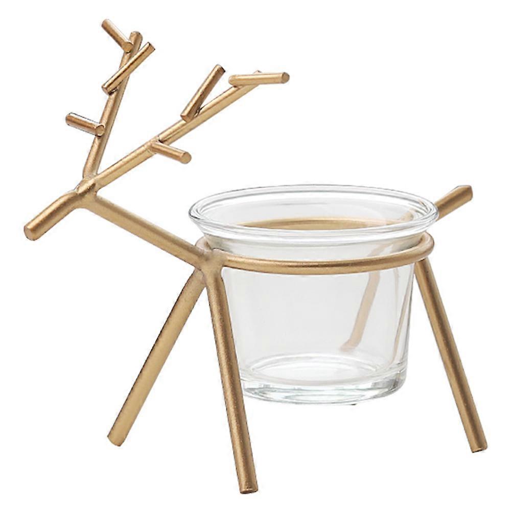 Deer Desktop Adornment Simple Iron Christmas Candlestand Deer Home Decoration Golden Approx 13 5 x 8 x 10 7cm 1Set