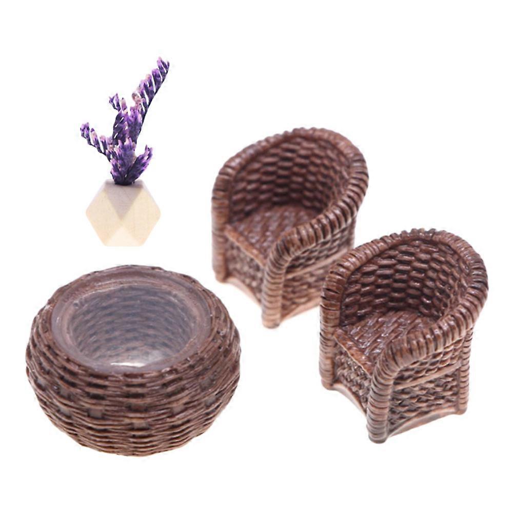 Dollhouse Miniature Wicker Table and Chair Set, Handmade Rattan Sofa for Realistic Play, Enhances Creative Role Playing and Interactive Fun