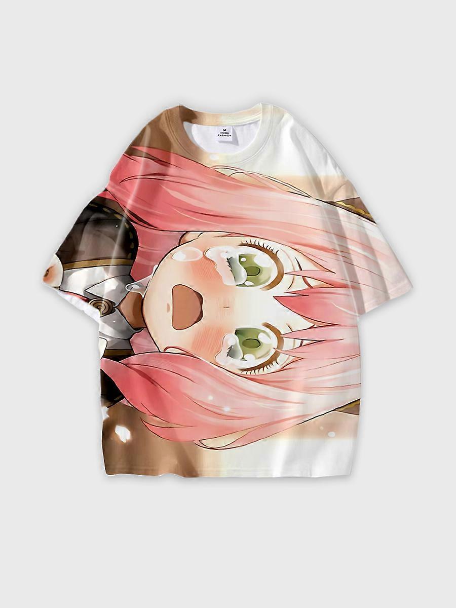 T-shirt girocollo Cartoon Pattern manica corta sciolta O387