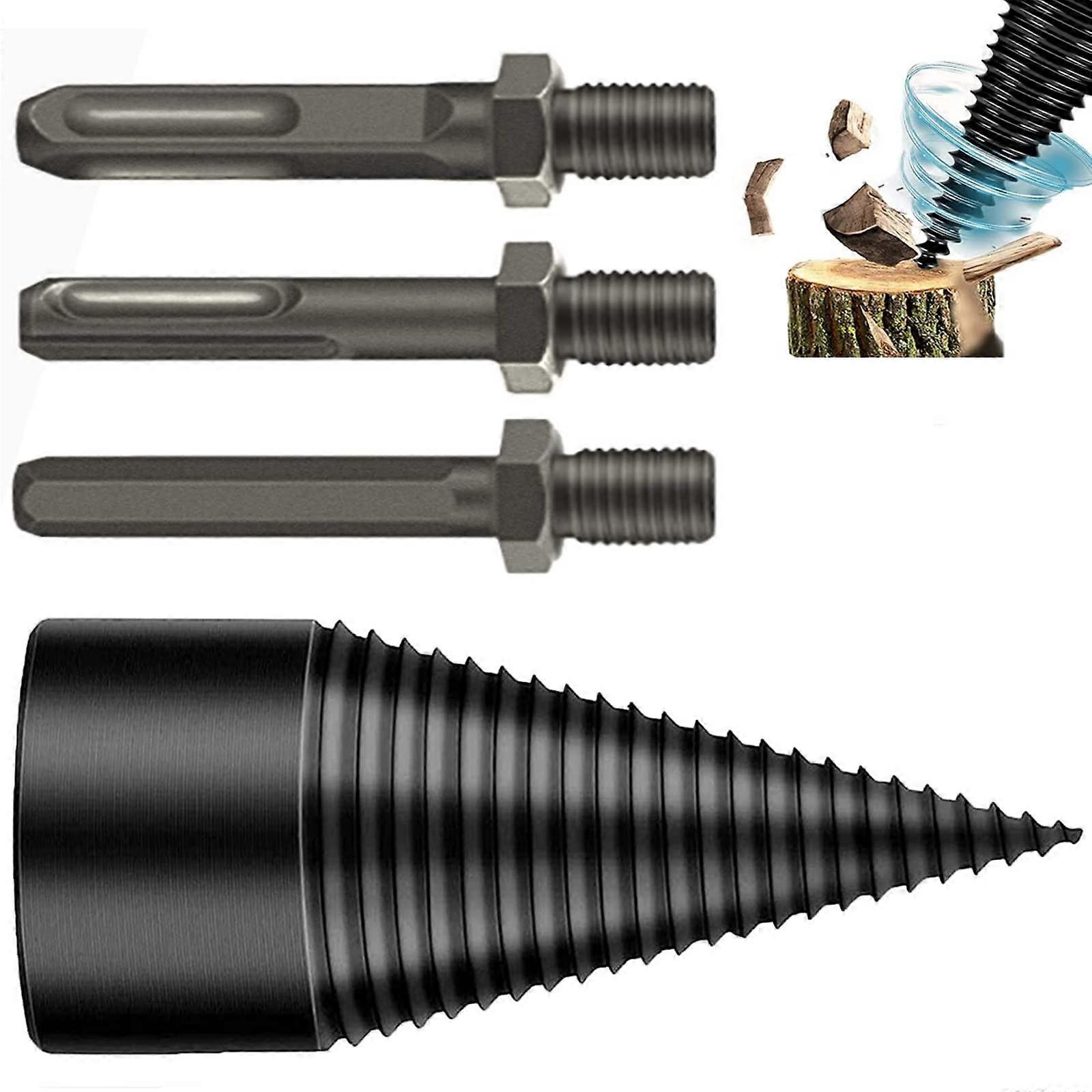 Wood Splitter Screw Cone, 3 Multifunction Shaft Hex Shank, Square Round Handle, 42mm
