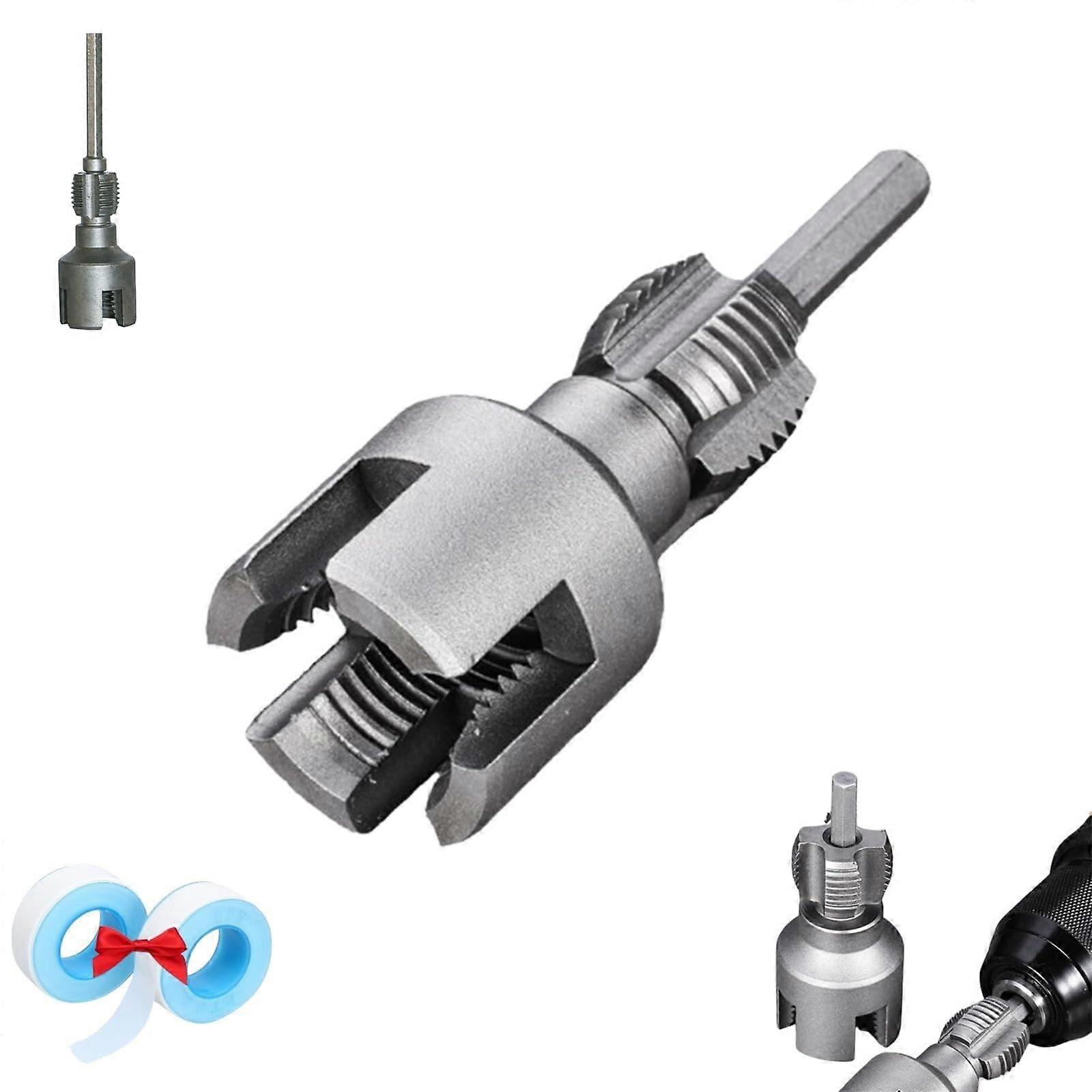 Integrated PVC pipe threading tool, 1.27 cm and 1.9 cm, electric drill compatible