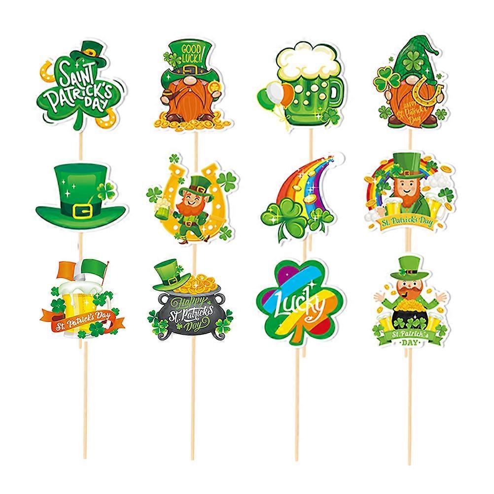 St Patrick's Day Cake Toppers Assorted Color Paper Decor for Parties and Festivals 12pcs