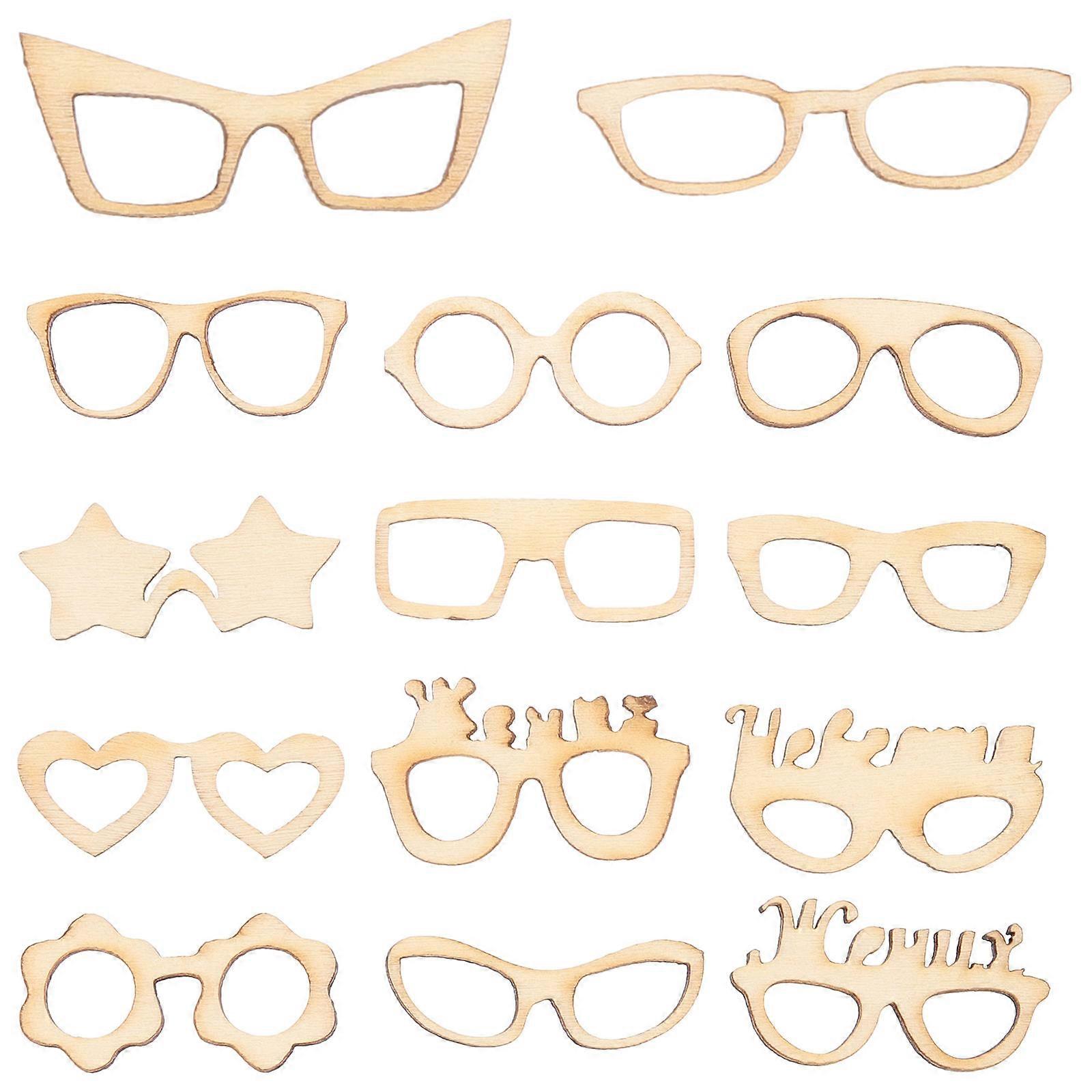 Hemoton 17pcs Wood Glasses Cutouts Unfinished Hollow Eyeglasses for DIY Accessories