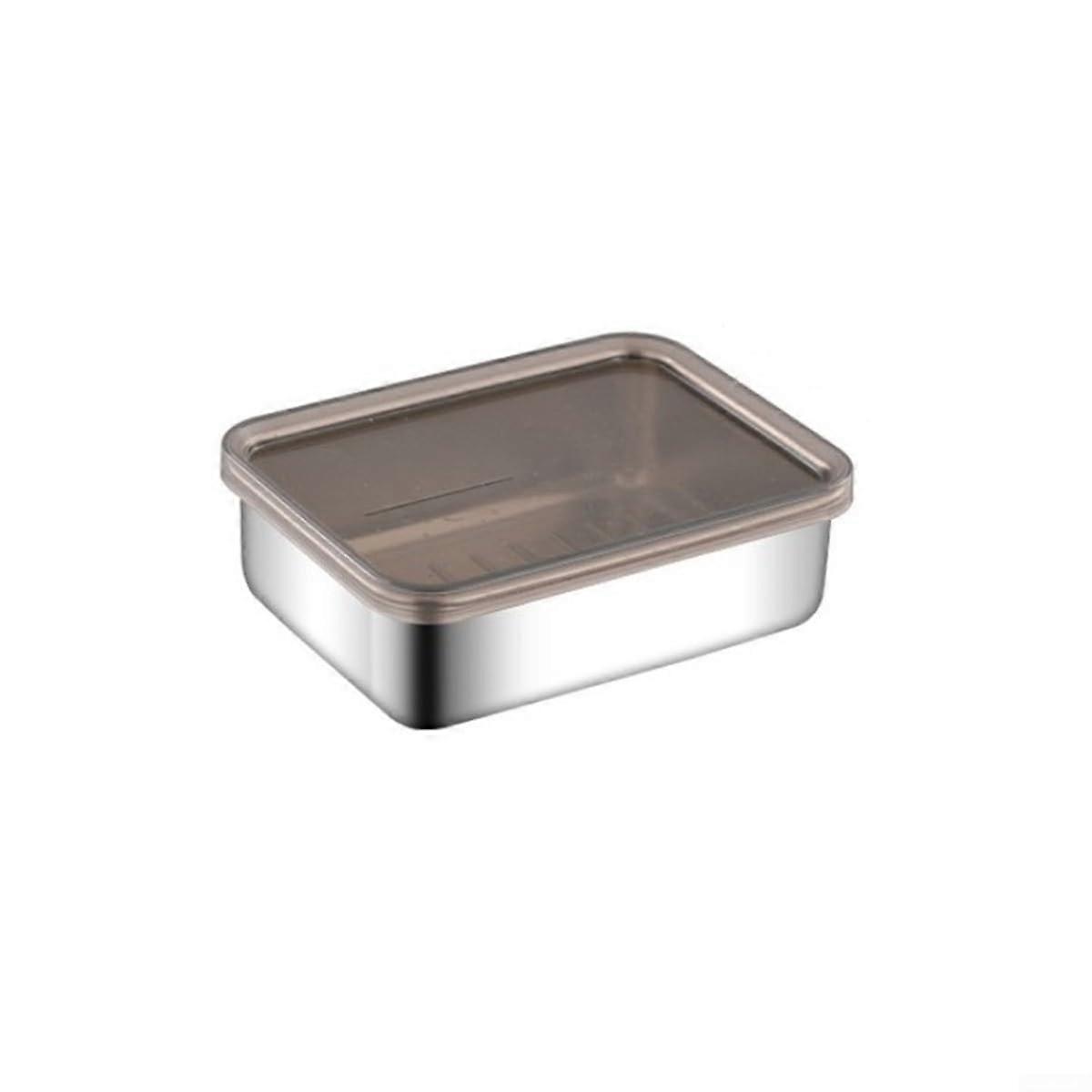 Stainless Steel Storage Container with Airtight Lid, Hygienic Design, Elevated Base for Cold Meat and Cheese, 13x10x4cm