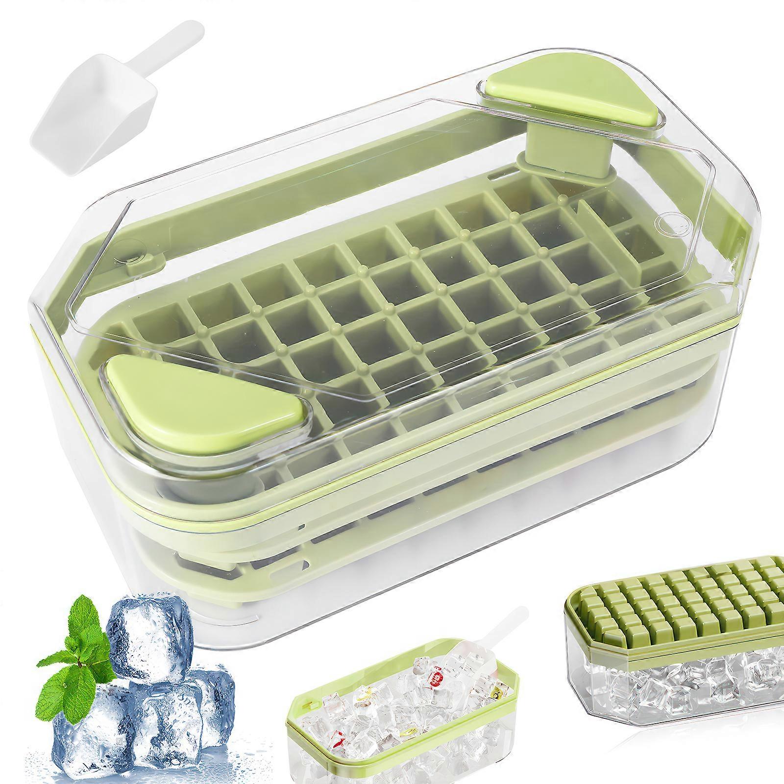 Press Ice Cube Tray Double Layer Mold with Spoon (Green)
