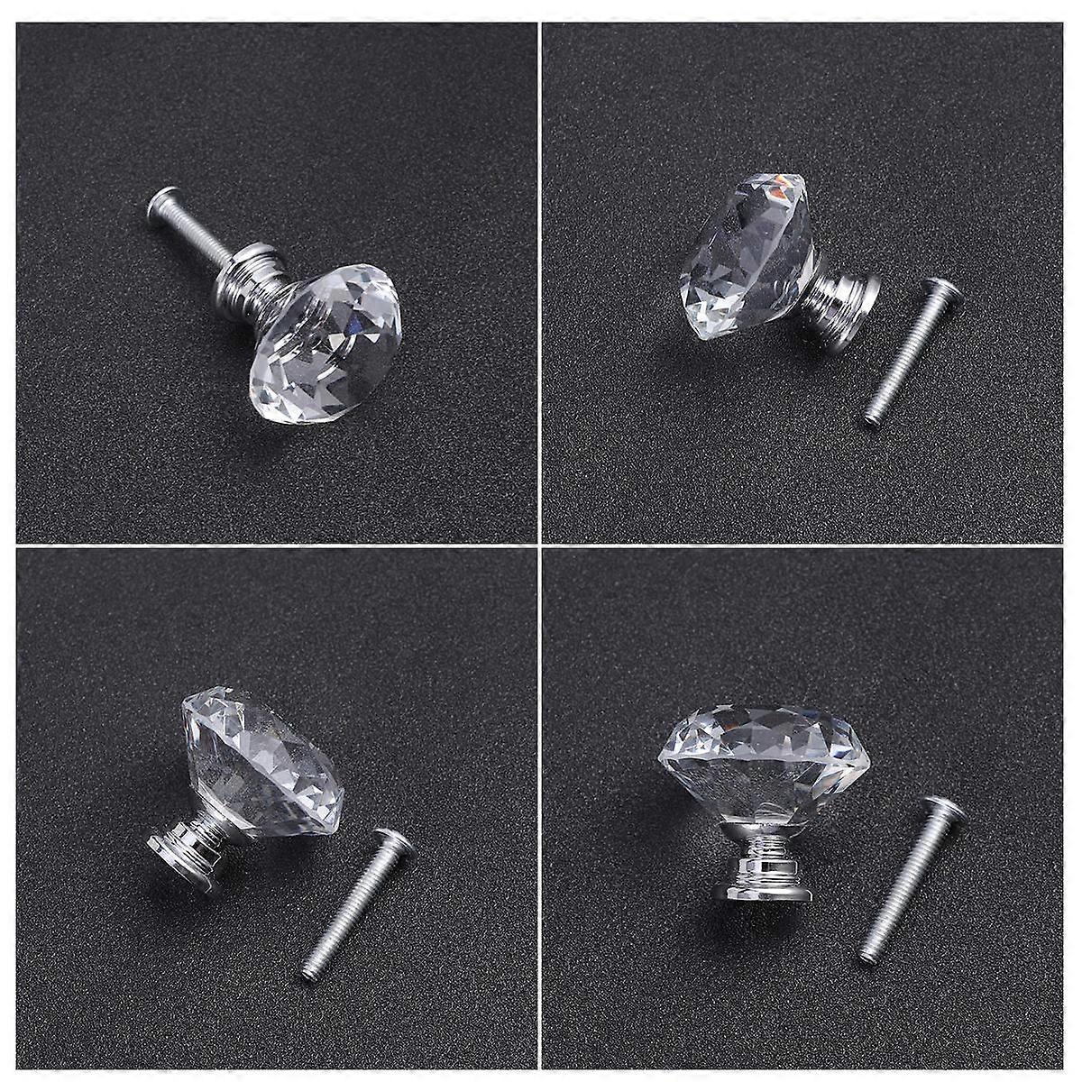 Water Crystal Knobs Handle for Kitchen Cabinets 10Pcs Silver Drawer Pulls