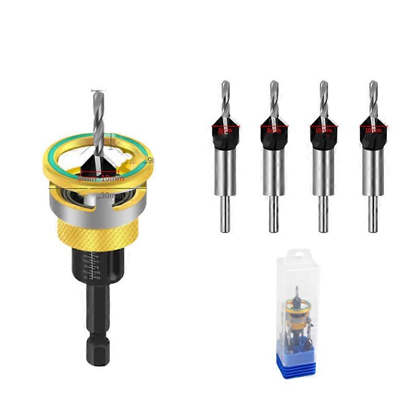 Touch Wood Stop Limiter 4-Flute Countersink Drill Set Gold