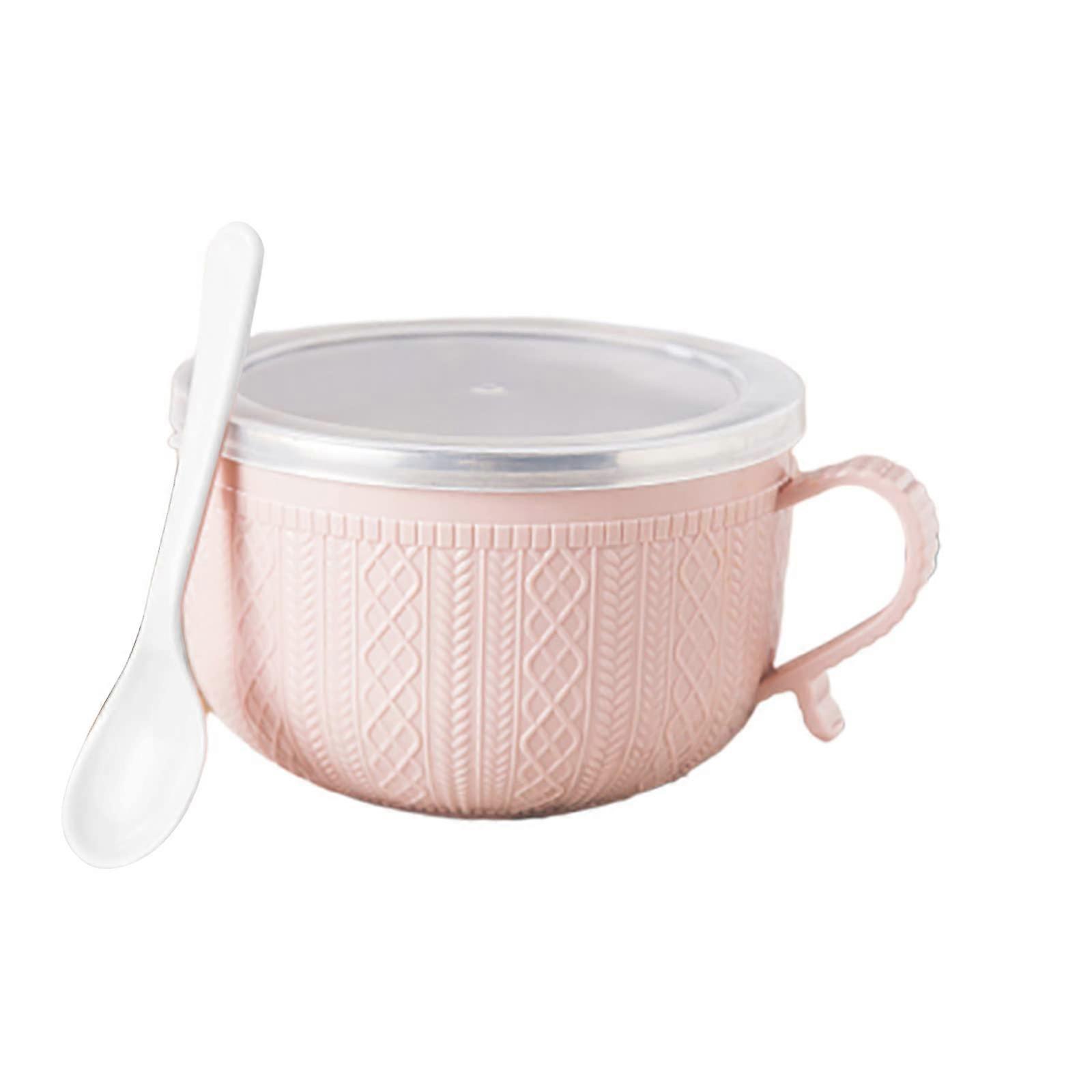 Stainless Steel Soup Bowls with Handle and Spoon, Insulated Food Container with Transparent Lid, 24 oz Capacity