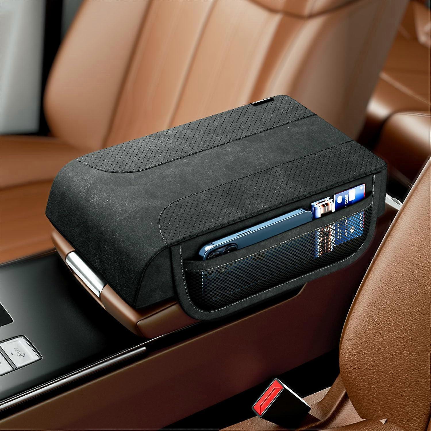 Car Armrest Cushion Universal Centre Console Leather Armrest Protector Memory Foam Armrest Cushion with 2 Car Seat Organiser (Style 3)