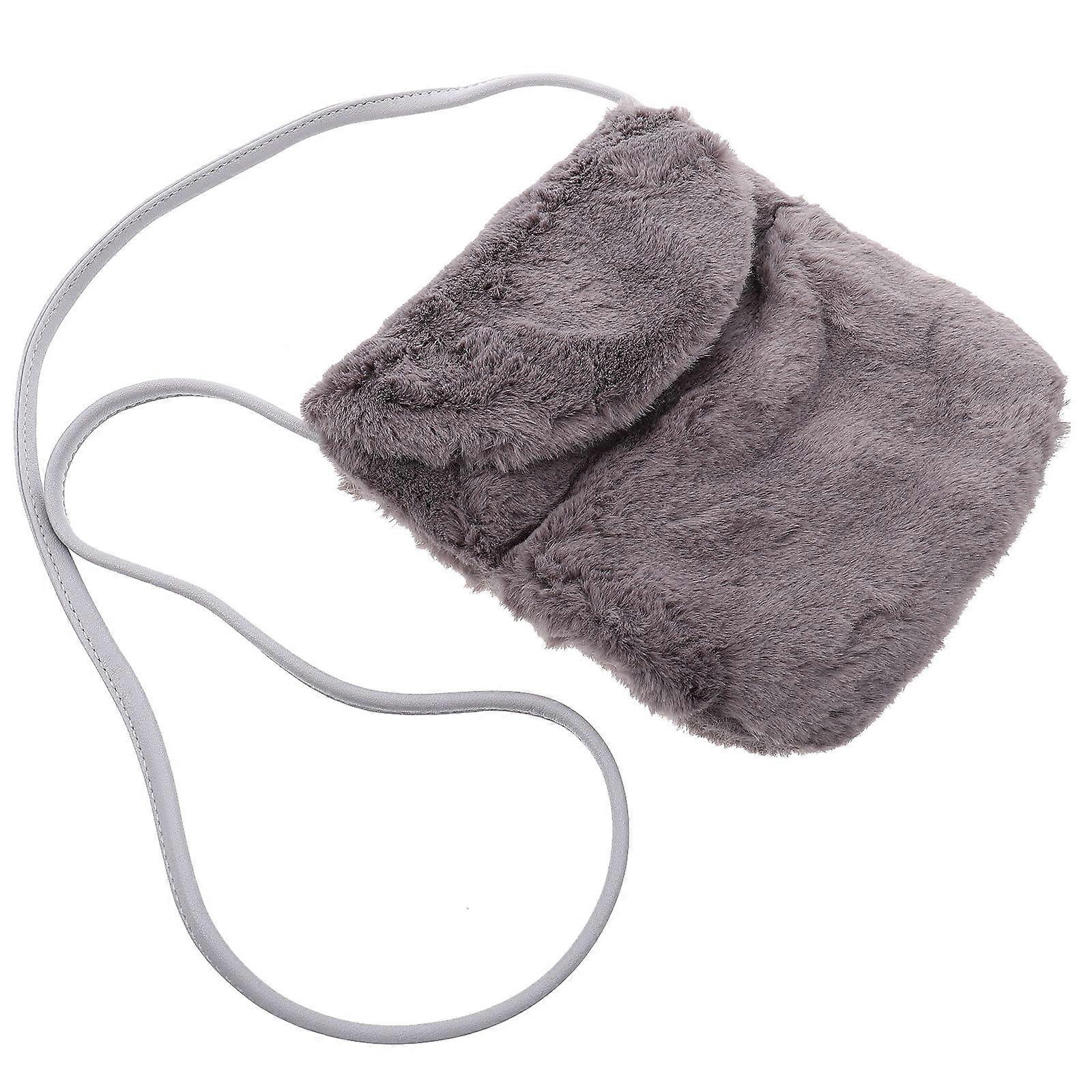 Crossbody Bag For Women With Plush Material Designed For Daily Use, Light Grey Color, Storage For Mobile Phones And Accessories 1Pack