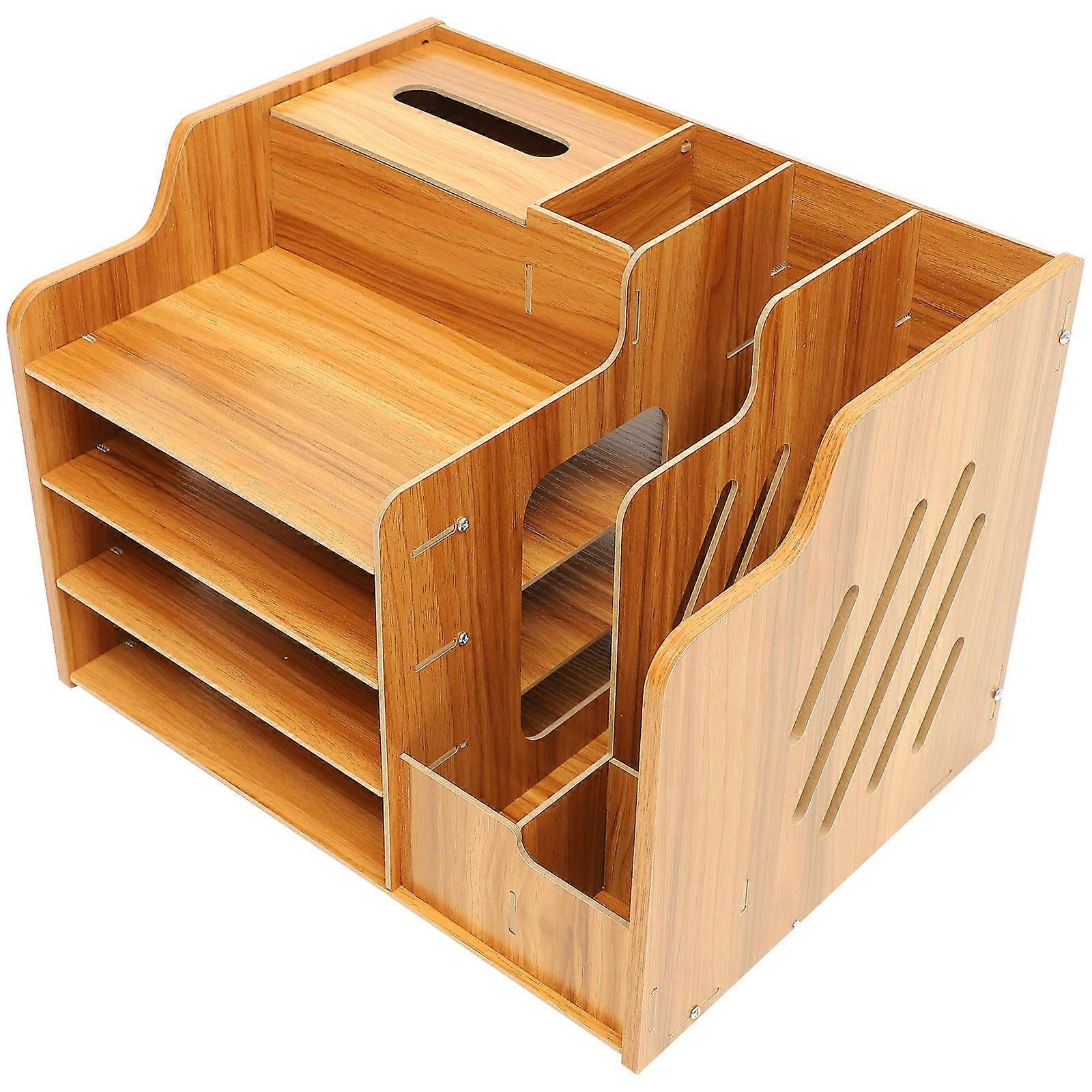 Office Desk Organiser Multi Layer File Storage Solution For Adults Children Light Brown Practical Design 1Set