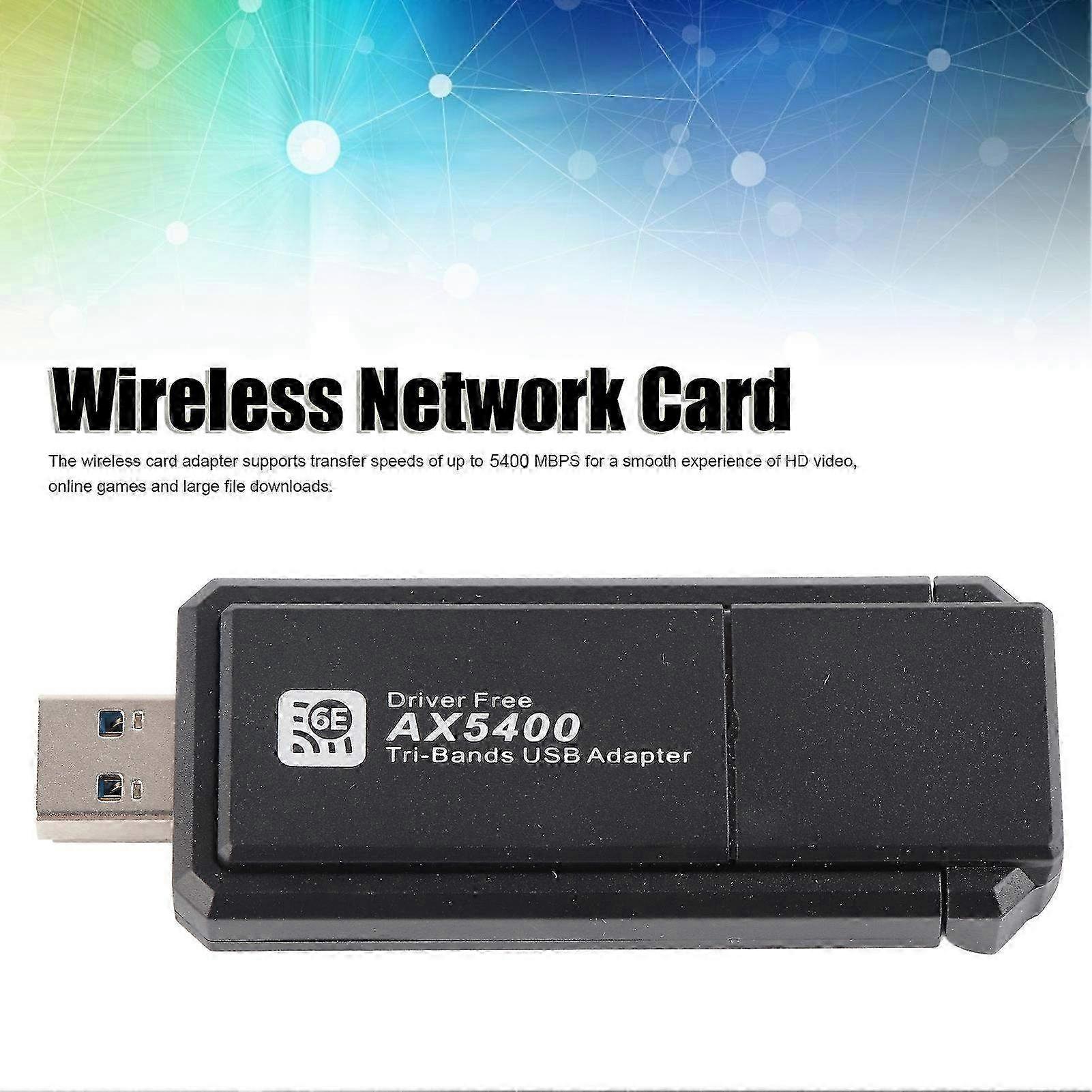 WiFi 6E Network Adapter USB Card for Windows 10 & 11 - Triple Band 5400Mbps Performance with 2.4G, 5G & 6G Connectivity