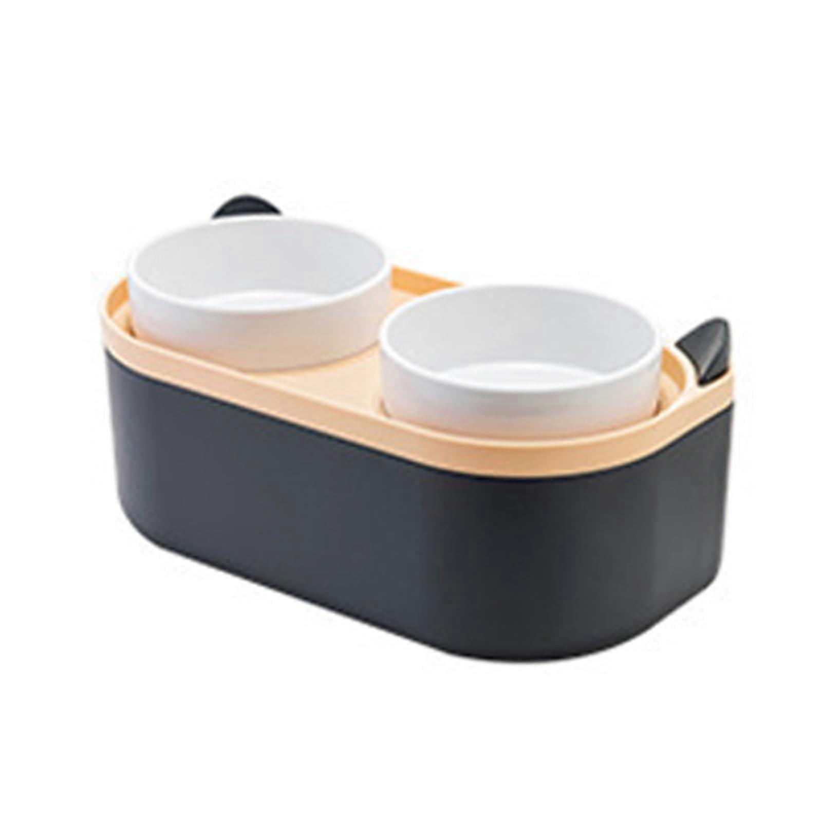 Cat Bowl, Pet Bowl with Food Container Kitten Double Bowl Feeder Small Dogs Feeding Double Bowl with Mixing Spoon Cats Puppies