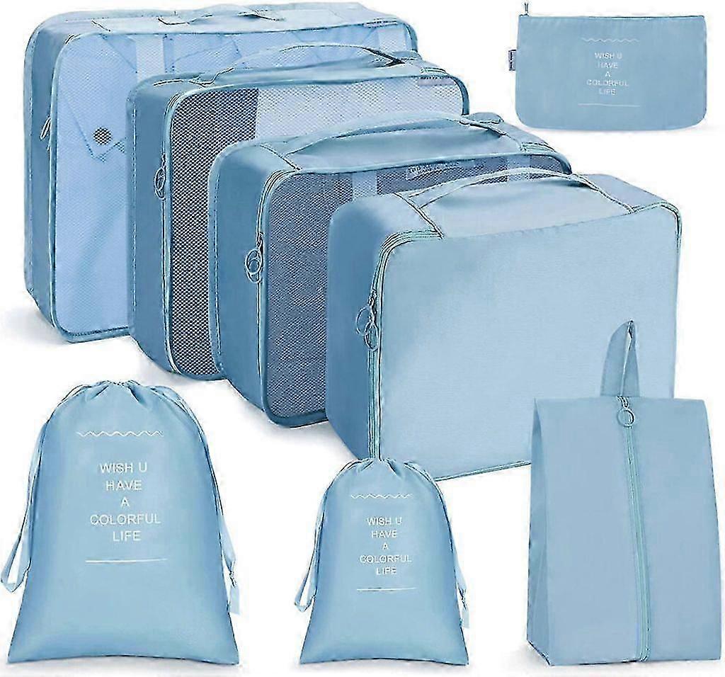 8-Piece Luggage Storage Set: Packing Cubes in Serene Lake Blue