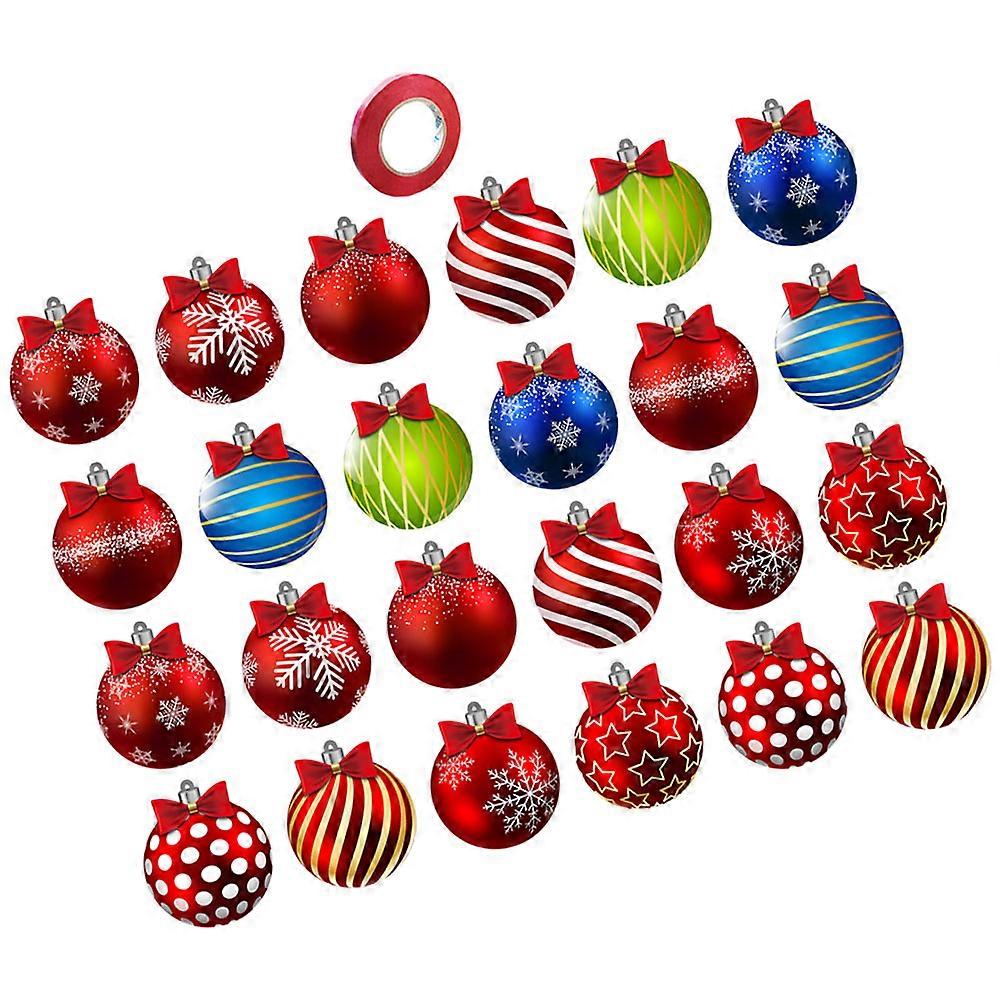 Xmas Christmas Tree Hanging Balls with Ornaments and Red Ribbon Pendant – 24 Sheets for Holiday Party Decorations and Festive Tree Display