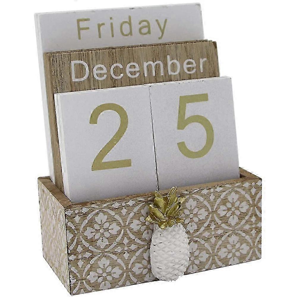 Wooden Flip Desk Blocks Calendar,Perpetual Plank/Table Calendar Display,for Home/Office Decoration,11.5X6.5X14.5CM,C
