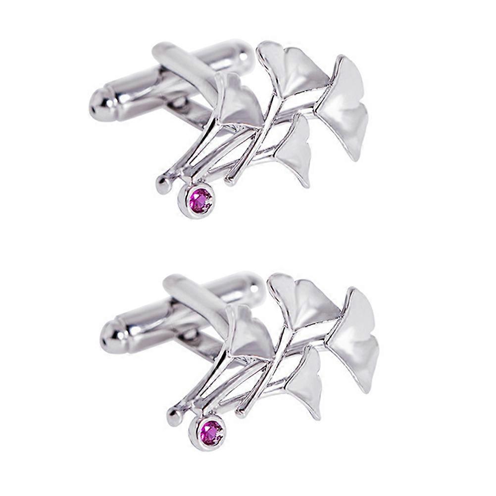 2pcs Silver Alloy Cuff Links for Men Stud Shirt Button Set with Zircon Decorative Design