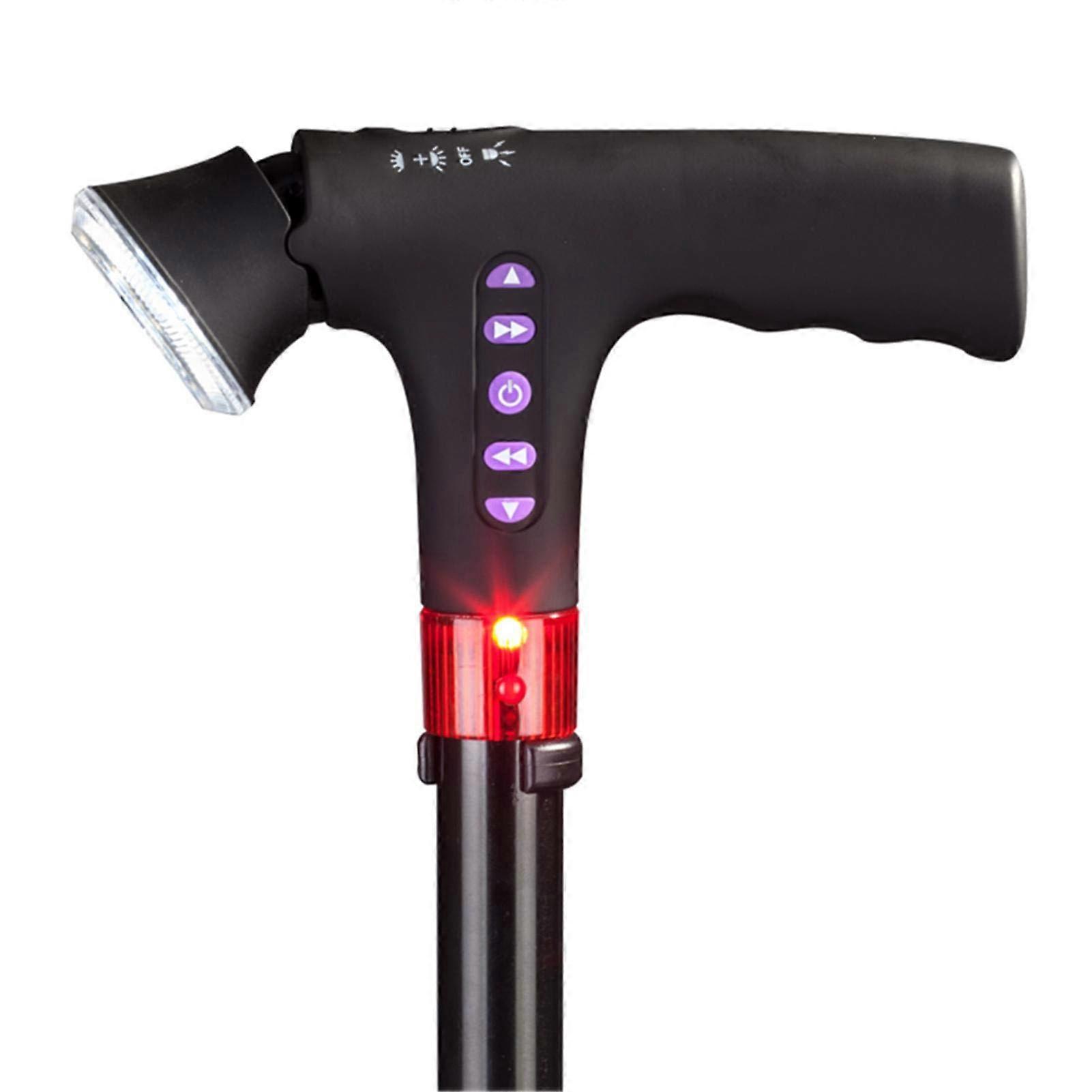 Walking Stick, Adjustable Folding Cane with LED Light, Alarm Radio, Portable Travel Support for Seniors and Disabled Indoor Outdoor