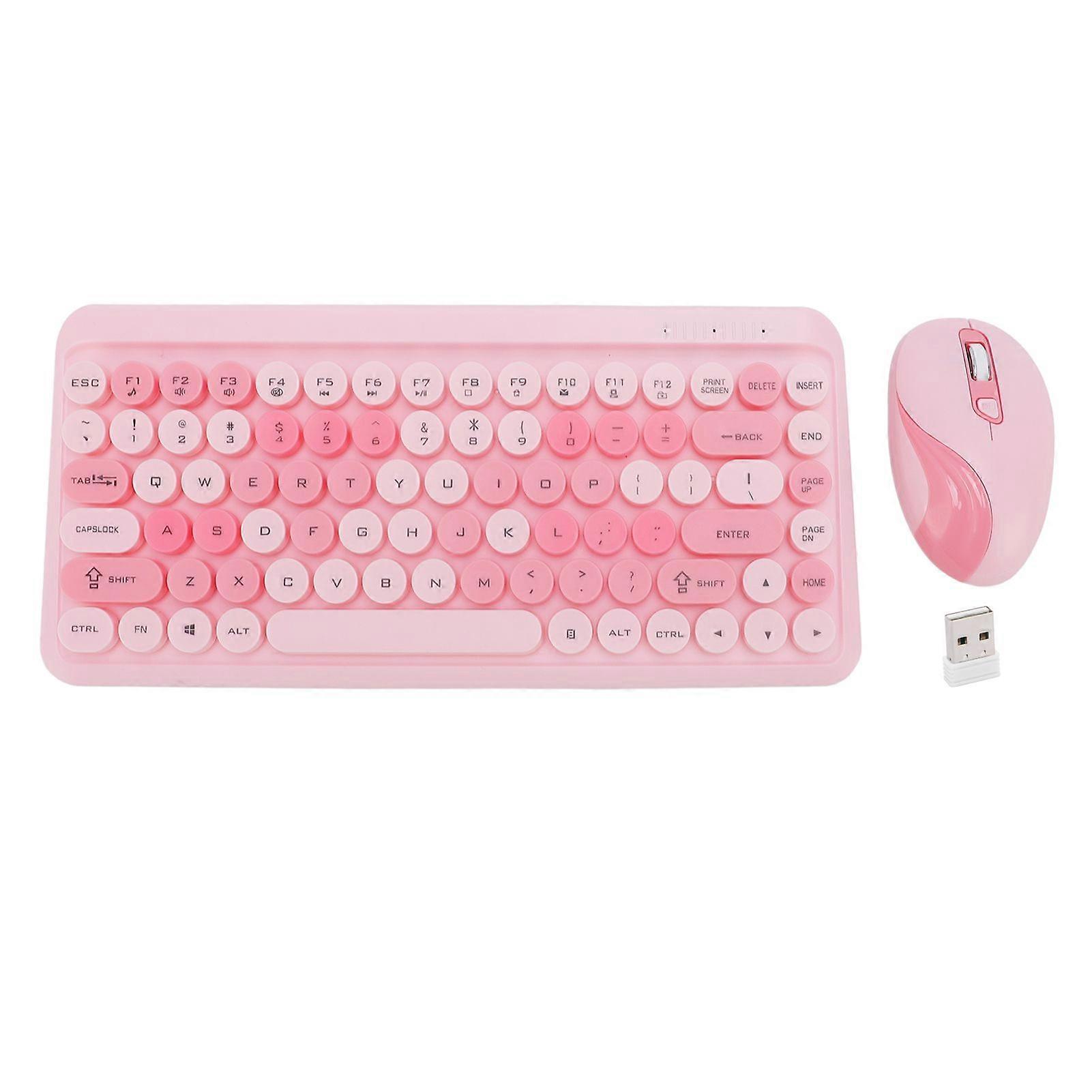 Wireless 2.4G Keyboard and Mouse Retro Round Keycap Keyboard and Mouse Set for Home Pink