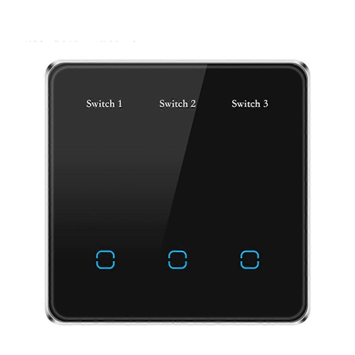 Tuya Smart Home WiFi Display Light Switch Glass Touch Switch for Three-Way Switch Black