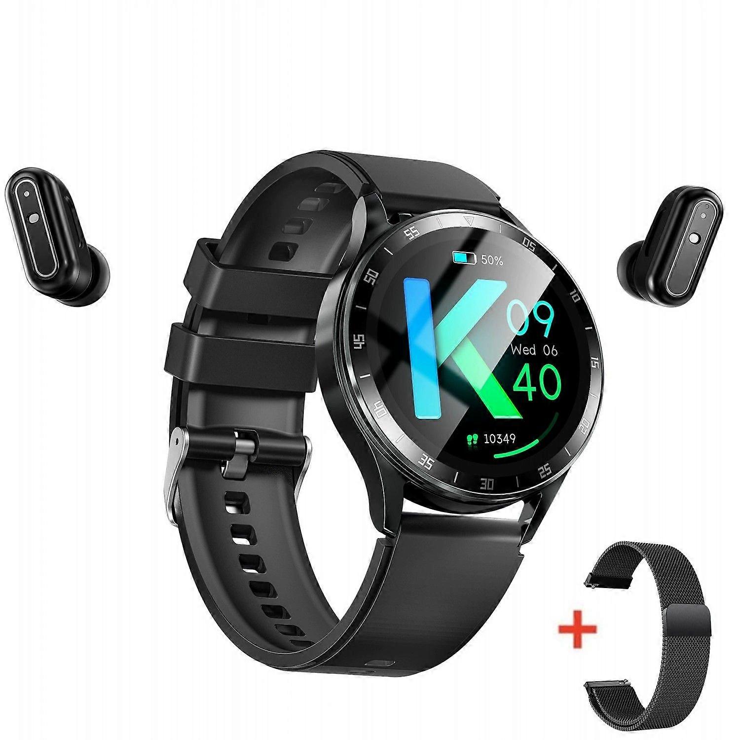 Smartwatch 2 in 1, 1.39-inch Round, TWS Bluetooth Headphones with Earbuds, Sleep Monitor, for iOS and Android(Black)