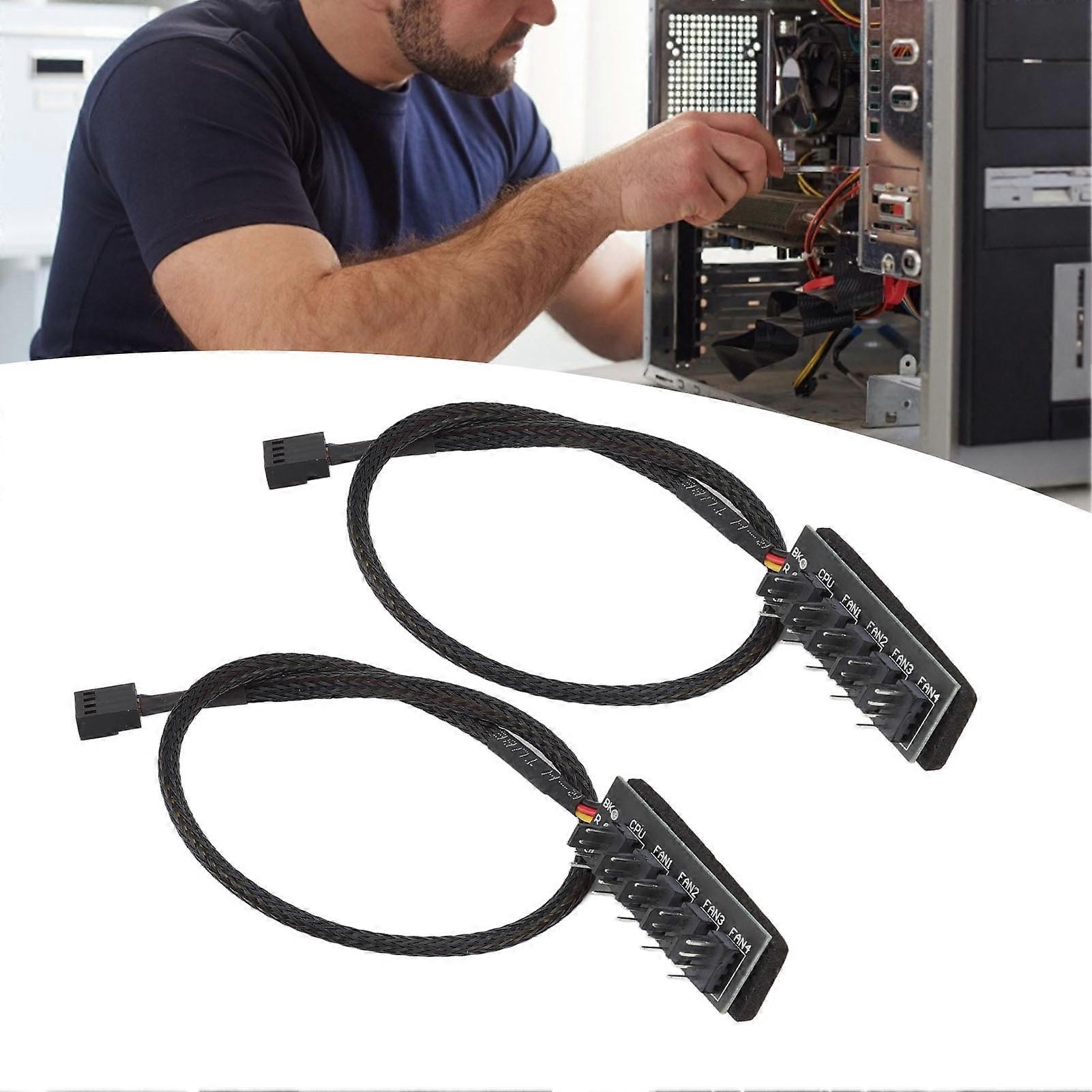 2pcs PWM Fan Hub Splitter 4 Pin Black 1 to 5 Way Self Adhesive Fan Extension Splitter for 3 Pin 4 Pin Connectors 