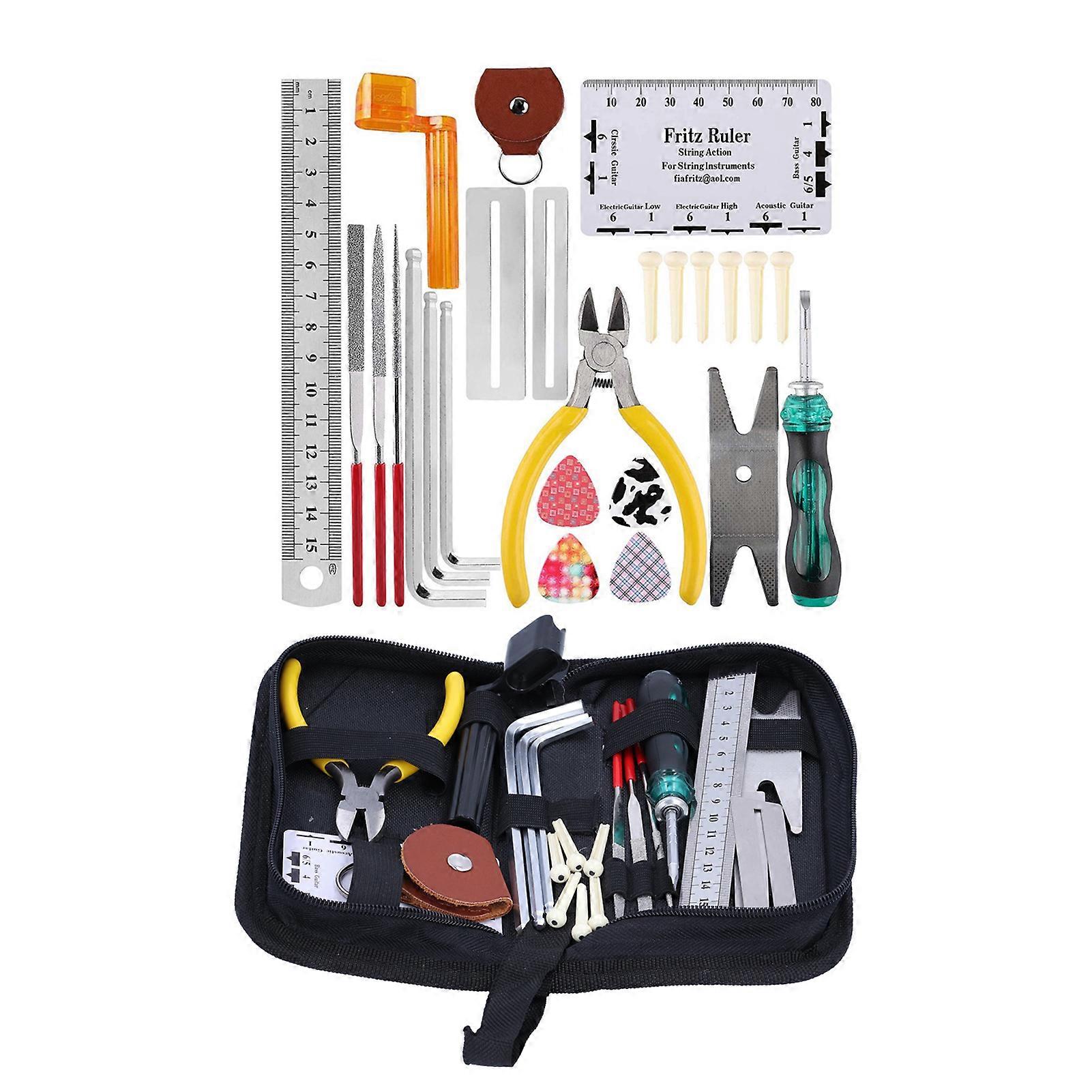 26Pcs Guitar Repairing Tool Kit Measurement Maintenance String Organizer Wrench Picks Files