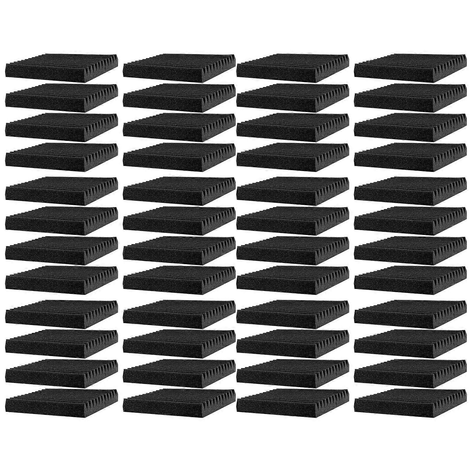48 Pack Acoustic Foam Wall Tiles, Fireproof and Soundproofing, 12 Corners, for Studio and Office, 30 x 30 x 5 cm, Black
