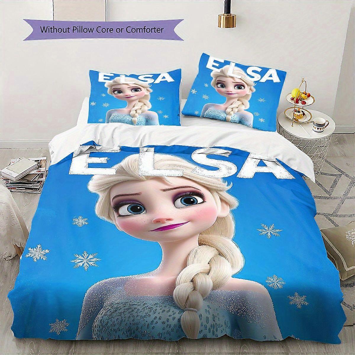 TE600 Elsa Frozen Queen Bedding Set - Soft Polyester Quilt Cover and Pillowcase, Zipper Closure, Digital Print, All-Season Home Bedroom